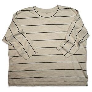 Lou & Grey Striped Knit Top Women's Small Beige Crew Neck 3/4 Sleeve NWT